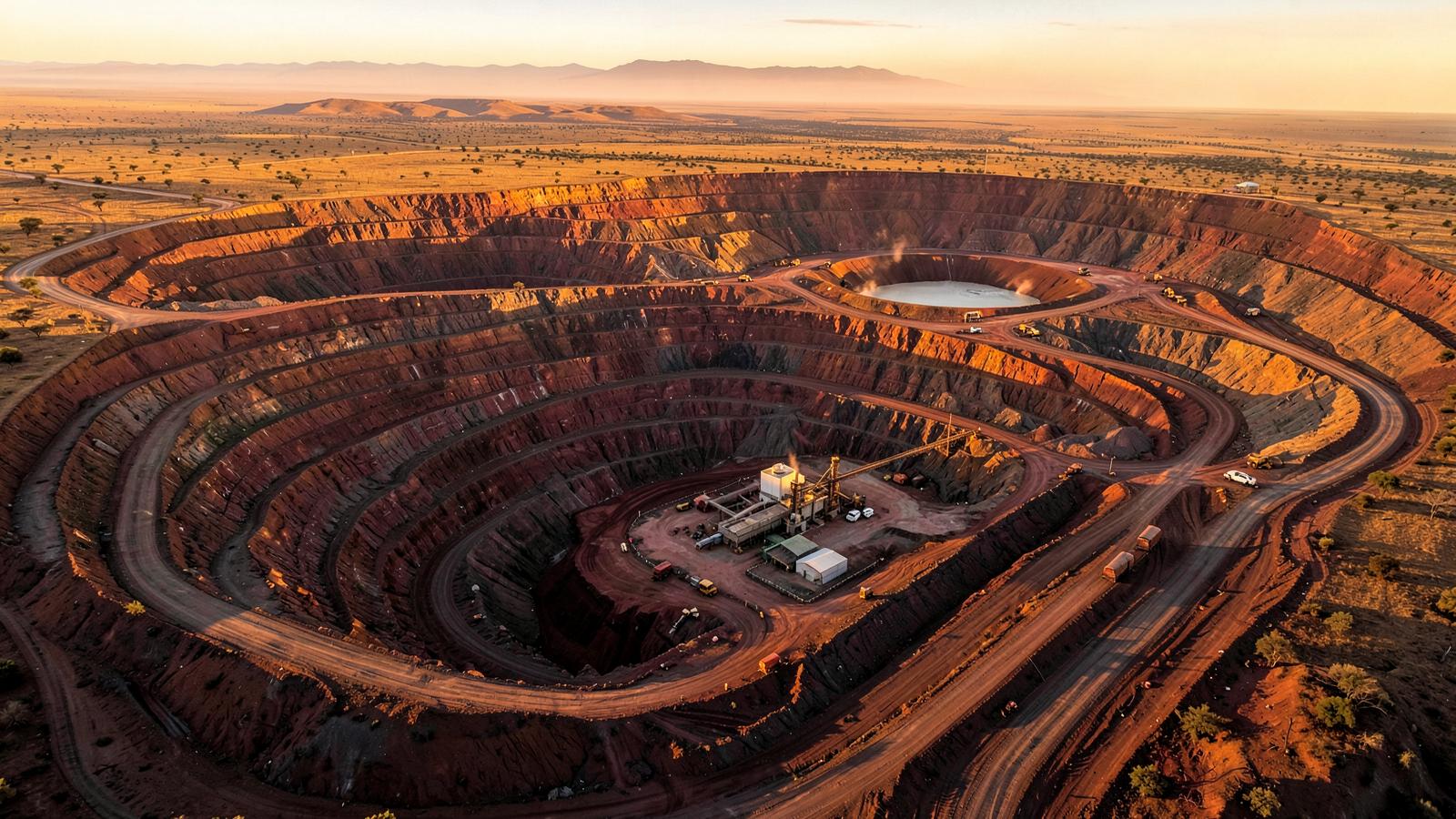 Aerial view of an open-pit copper mining operation