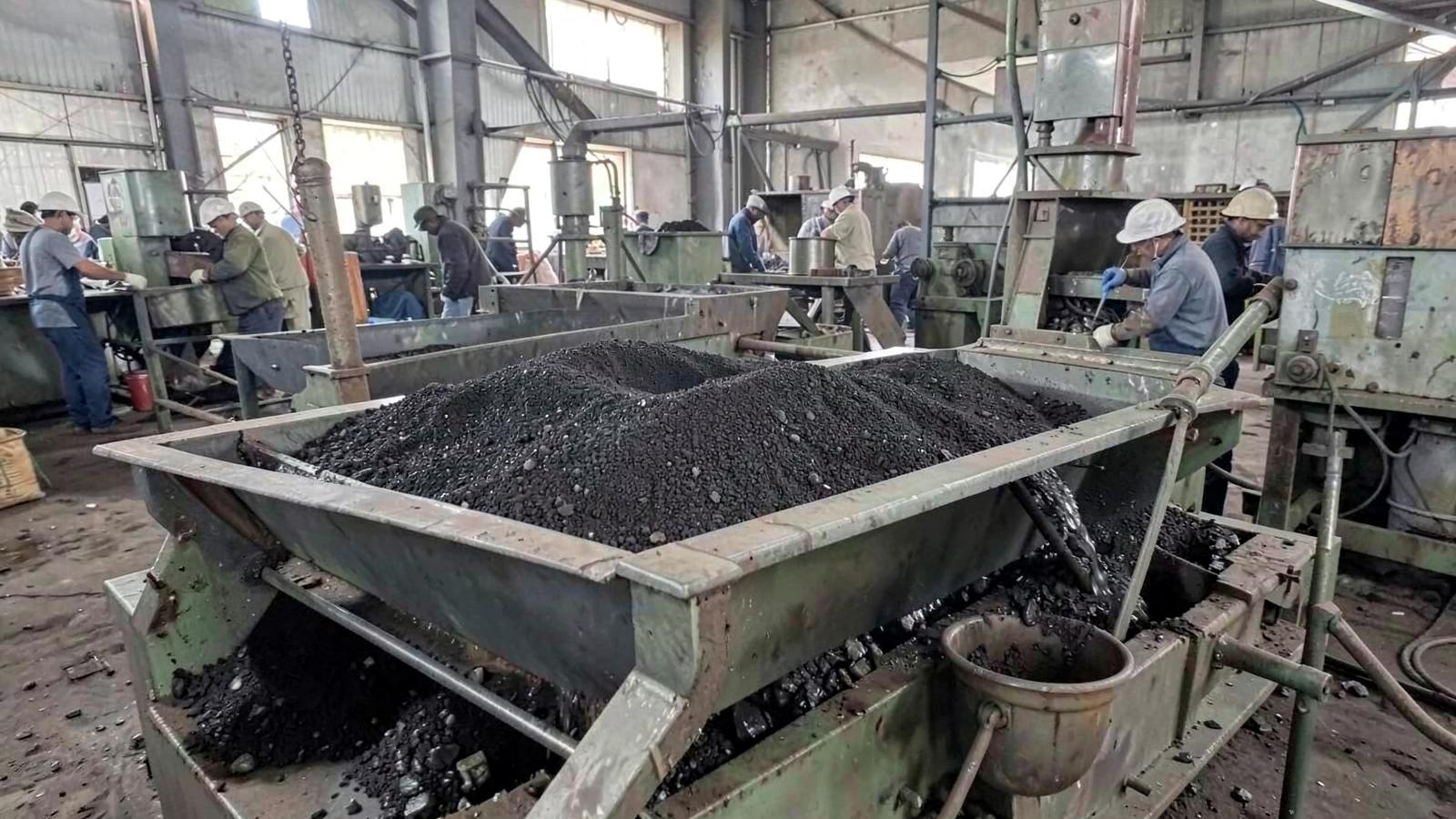 Cassiterite concentrate being processed and prepared for export