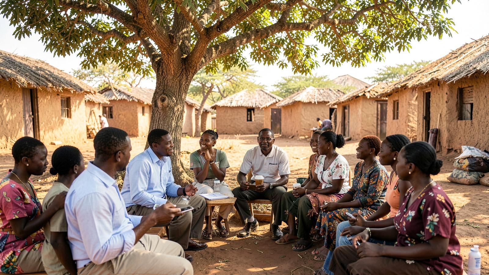Community engagement meeting between mining representatives and local residents