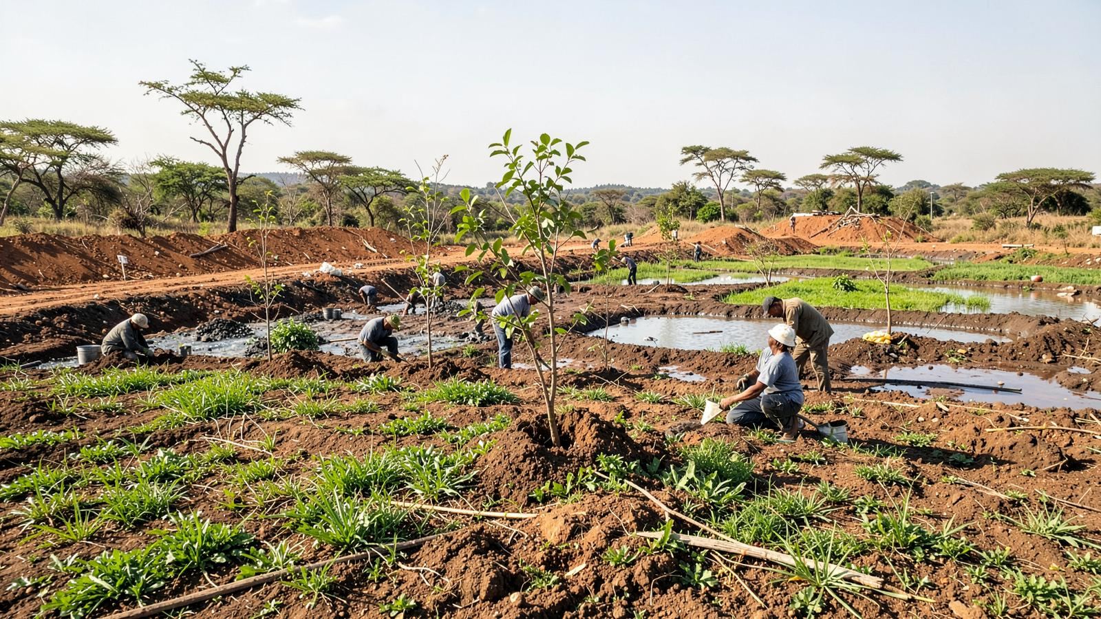 Environmental rehabilitation work restoring ground at a mining site