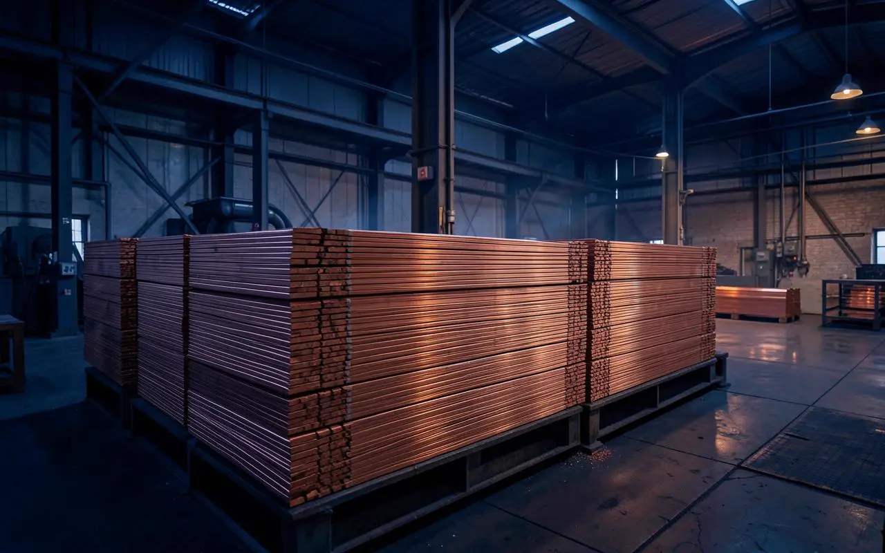 Stacked copper cathode sheets of the grade sought by European industrial buyers