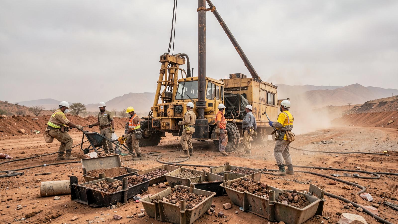 Exploration drill rig operating on an African mineral project site
