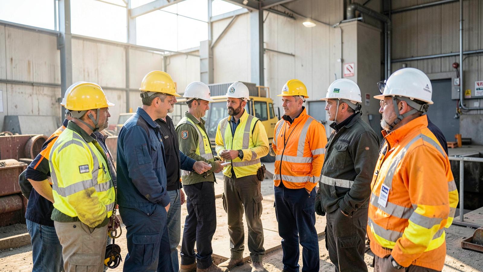 Site safety briefing delivered to mine workers before a shift